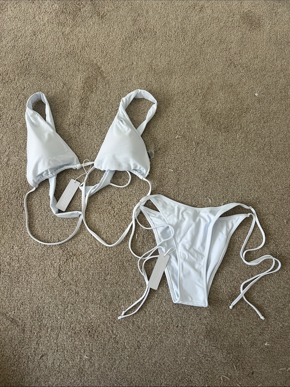 NEW Bright Swimwear White Triangle Tie-Side Bikini Set